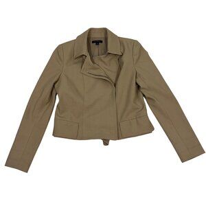 Ann Taylor tan zip up jacket lightweight blazer style offset zipper 6